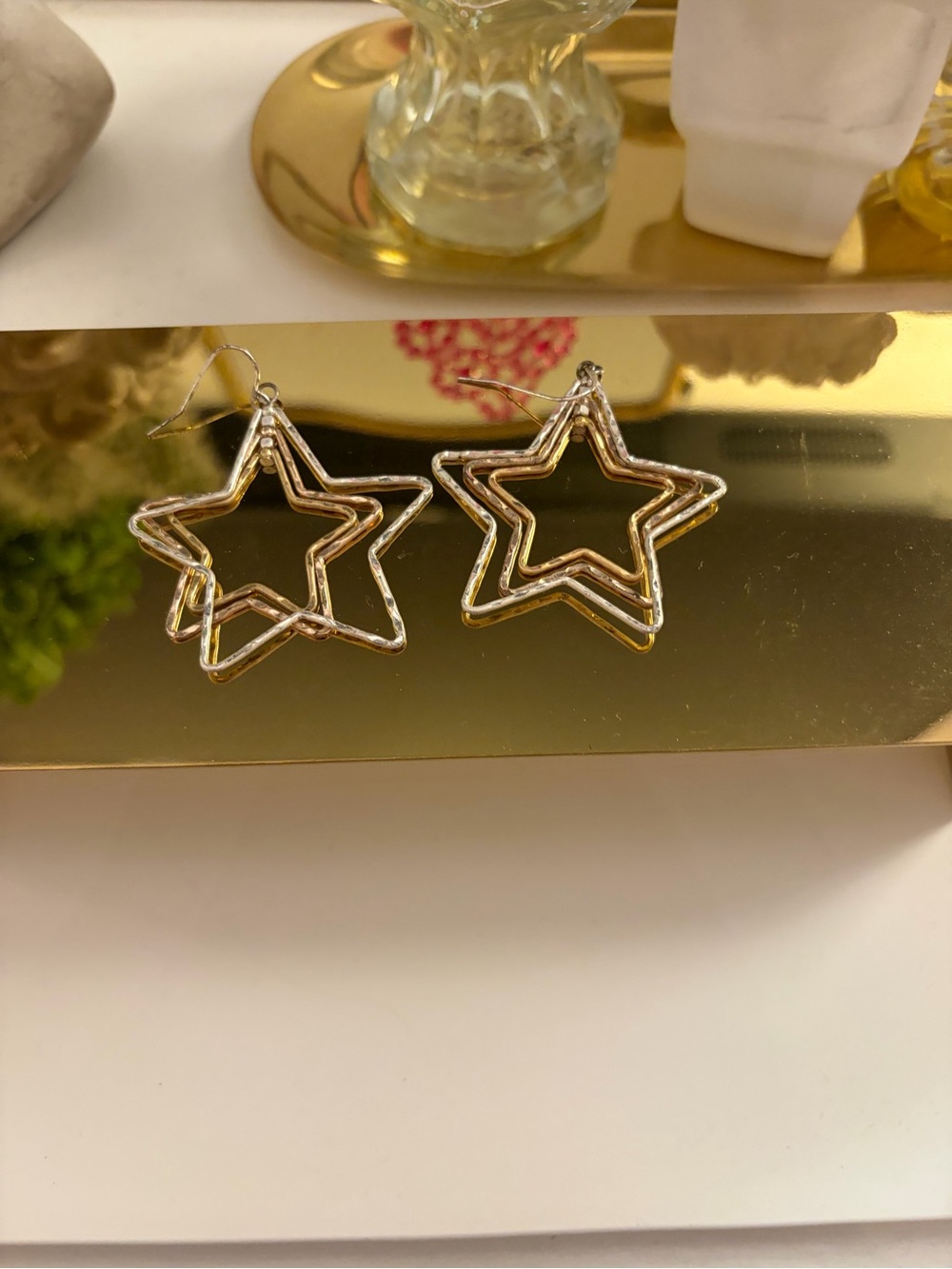 Star Hoop Drop Earrings - Two-Tone Gold & Silver